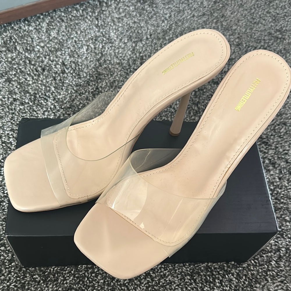 Fashion Nova Nude Clear Strap Mule Heels